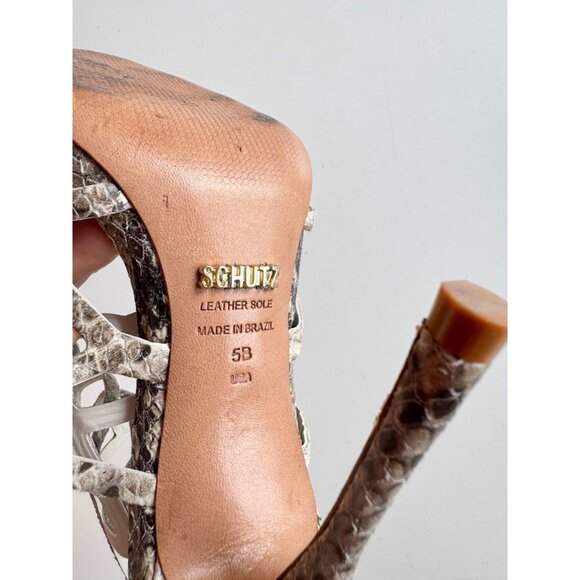 SCHUTZ Julianna Grey Python Snake Leather Strappy High Heel Cage Sandals, Size 5 - Picture 15 of 16